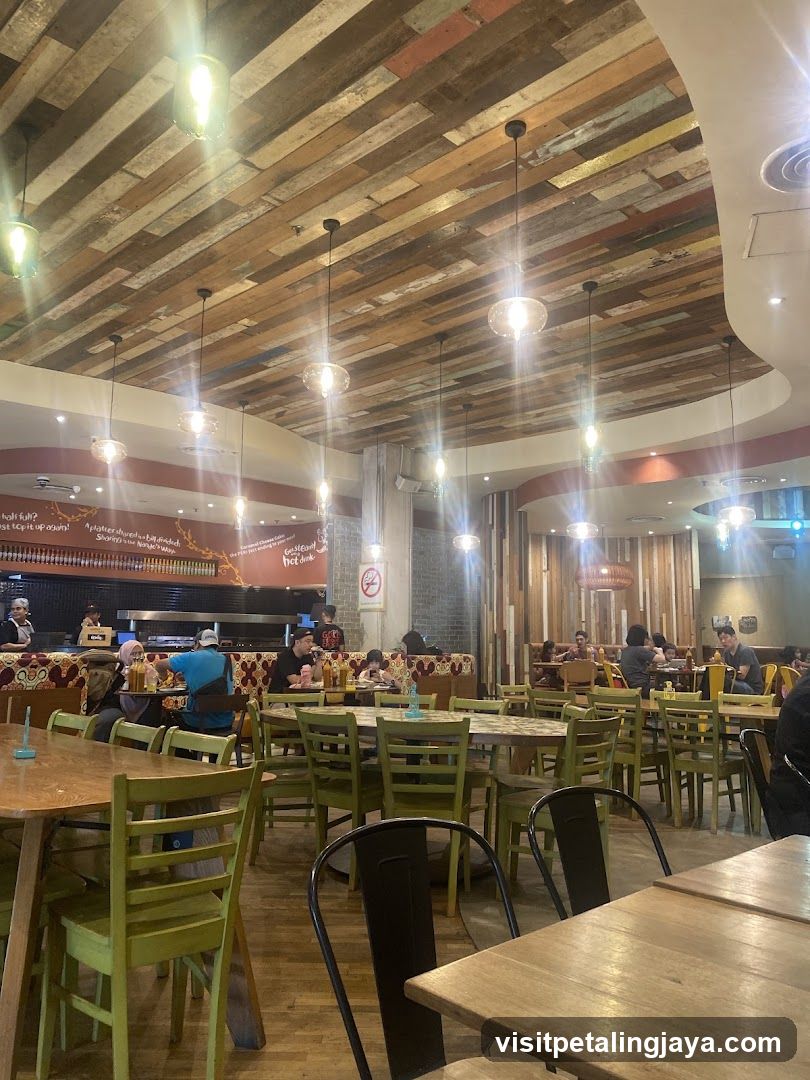 Restaurant Interior with Wooden Ceiling