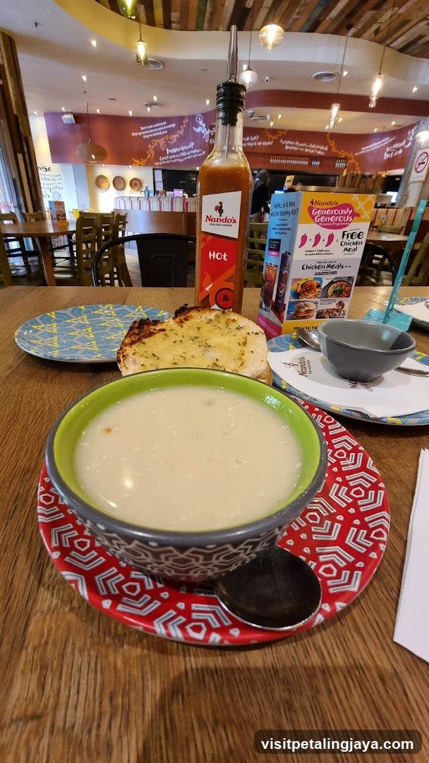 Soup and Garlic Bread at Restaurant