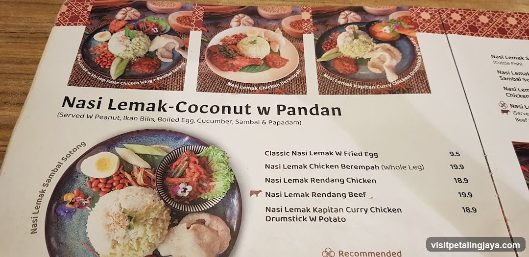 Nasi Lemak Menu