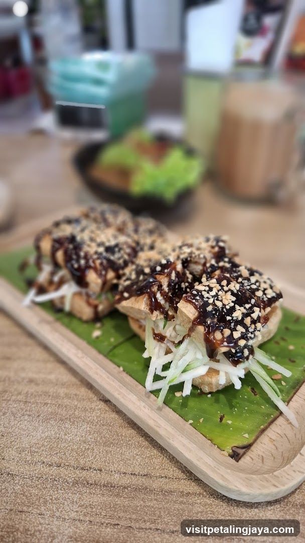 Food on a wooden tray