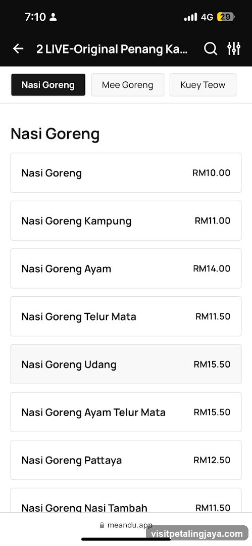 Nasi Goreng Menu List