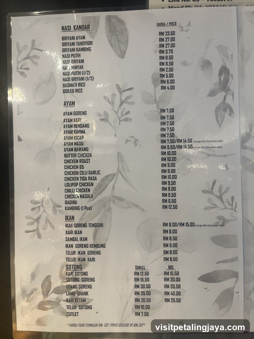 Nasi Kandar Menu