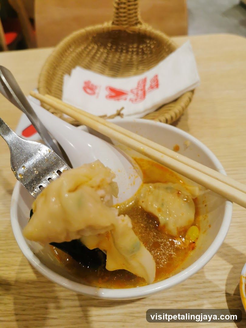 Dumpling Bowl with Chopsticks and Spoon