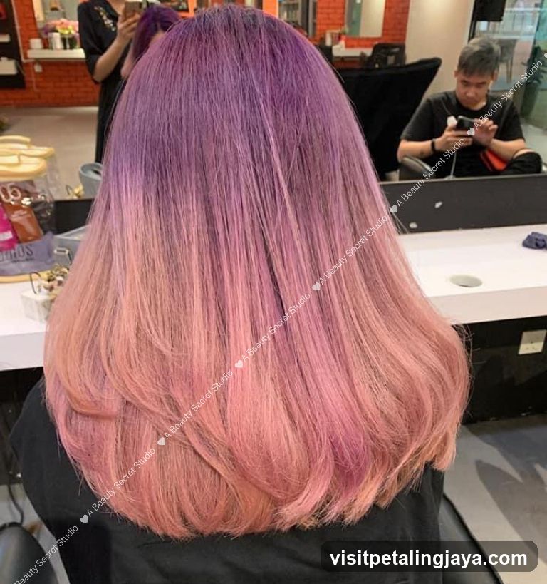 Hair Salon Interior with Purple-Pink Hair