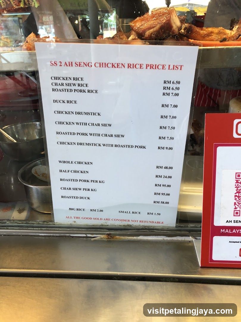 SS 2 AH SENG CHICKEN RICE PRICE LIST