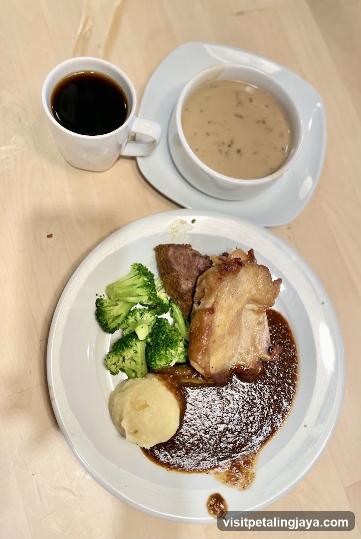 Meal with Coffee and Soup