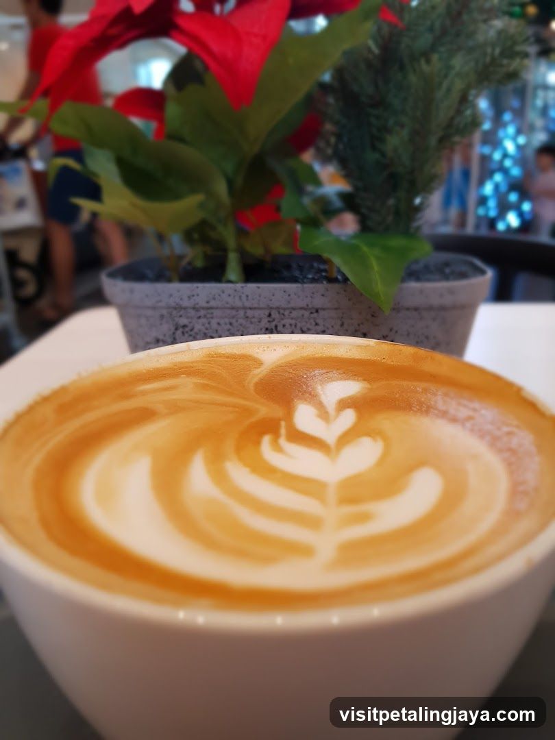 Latte Art Coffee with Potted Plant