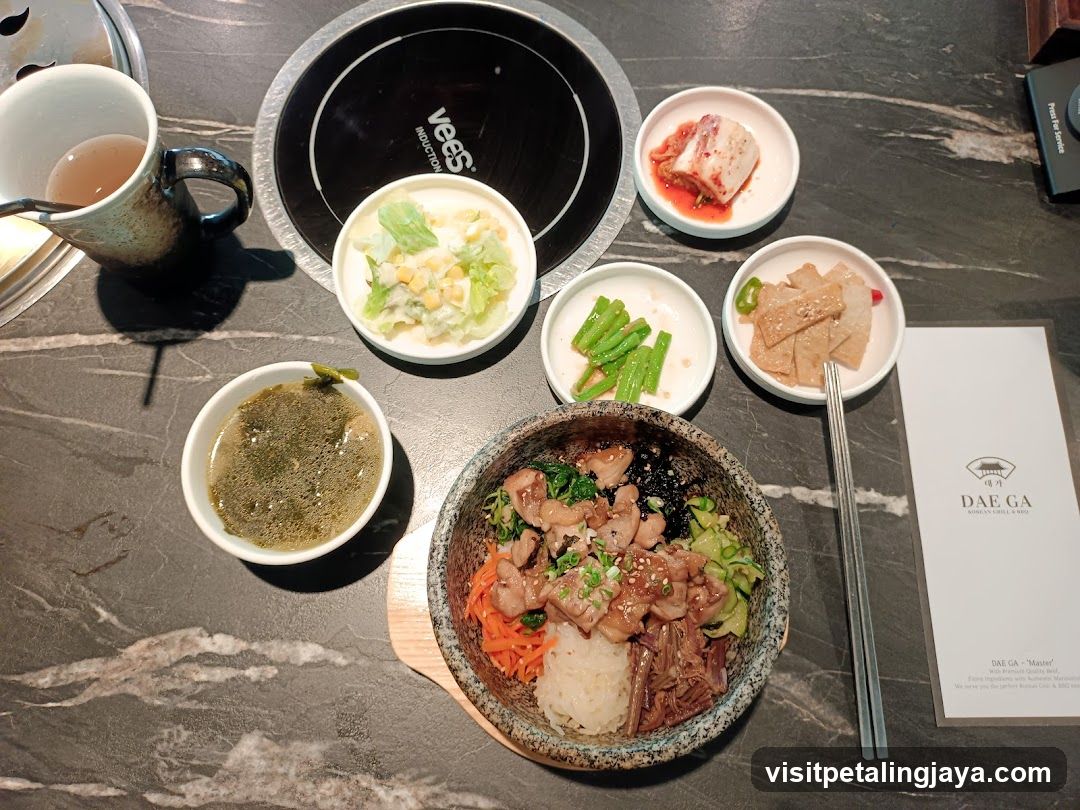 Korean Table Setting with Bibimbap and Side Dishes