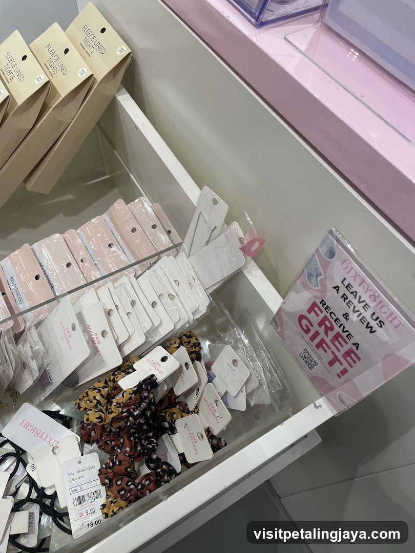 Store Display with Hair Accessories and Promo Sign