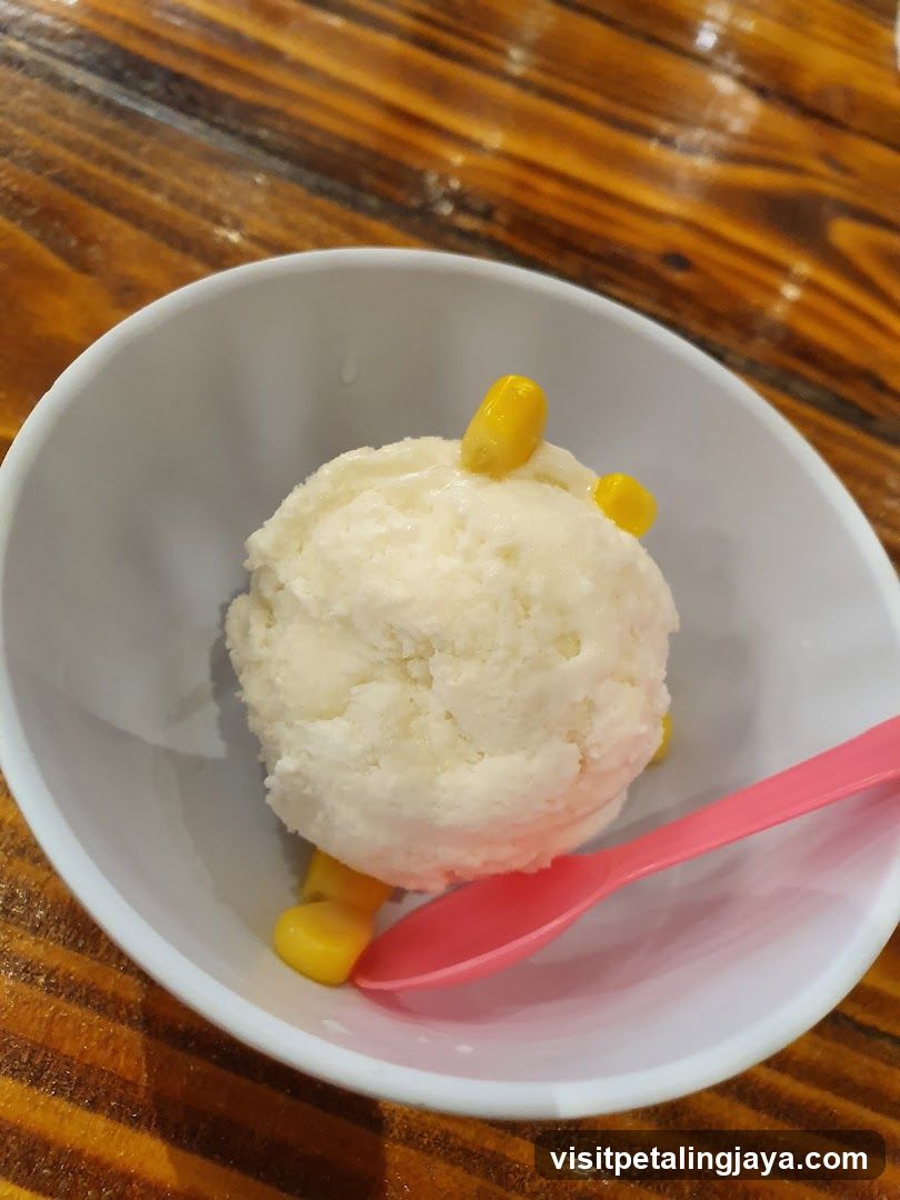 Ice cream with corn in a bowl