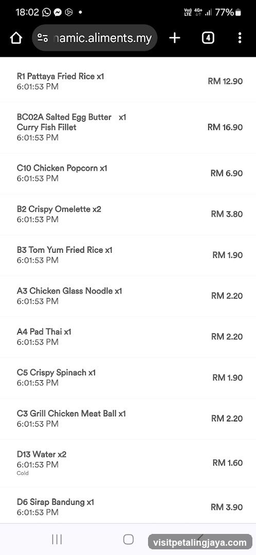Food Order Receipt / Menu List