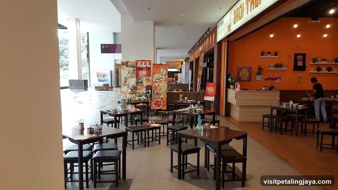 Restaurant Interior with Promotional Banners