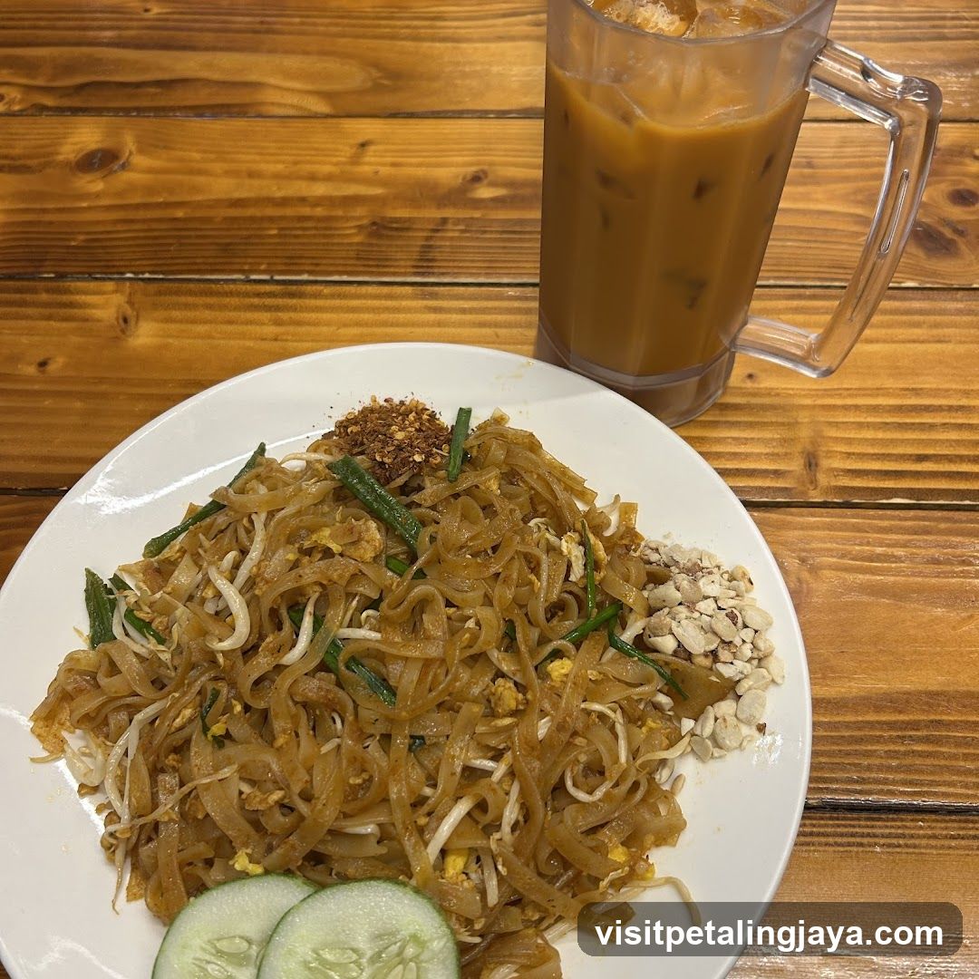 Pad See Ew with Iced Coffee