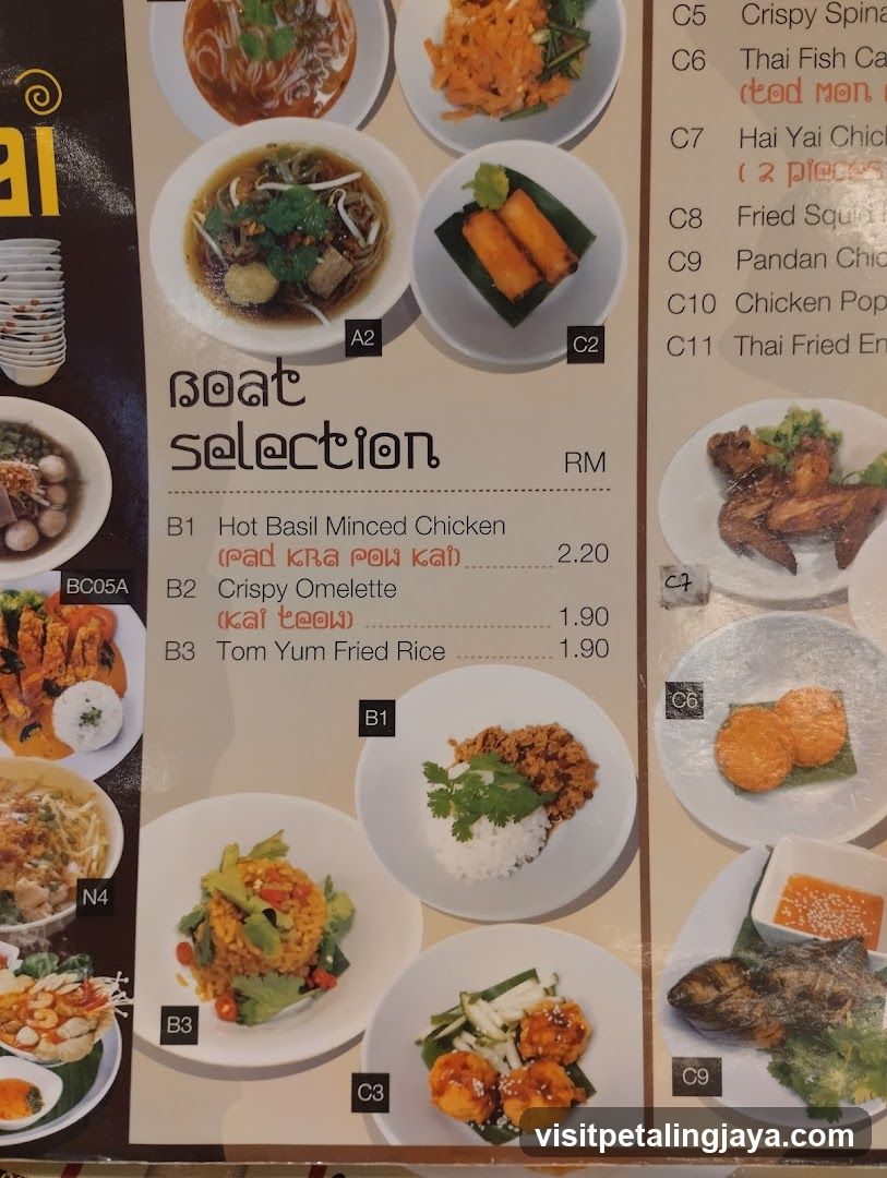 Thai Boat Selection Menu