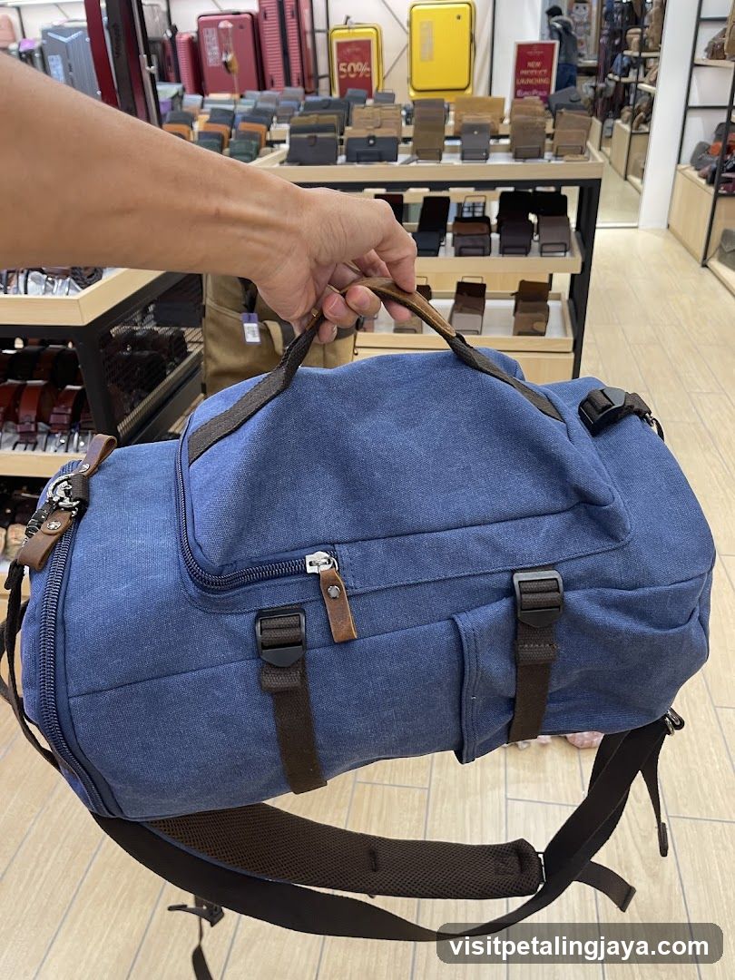 Blue Canvas Duffel Bag in Store