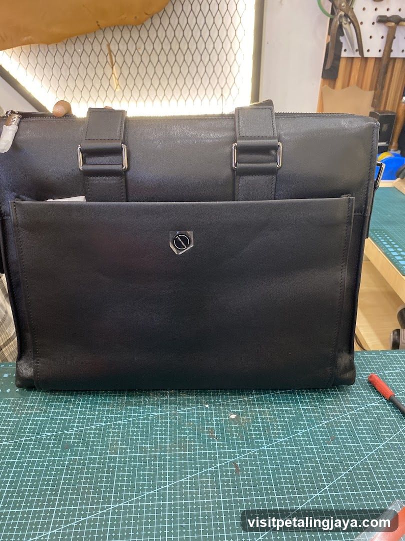 Leather Briefcase on Workbench