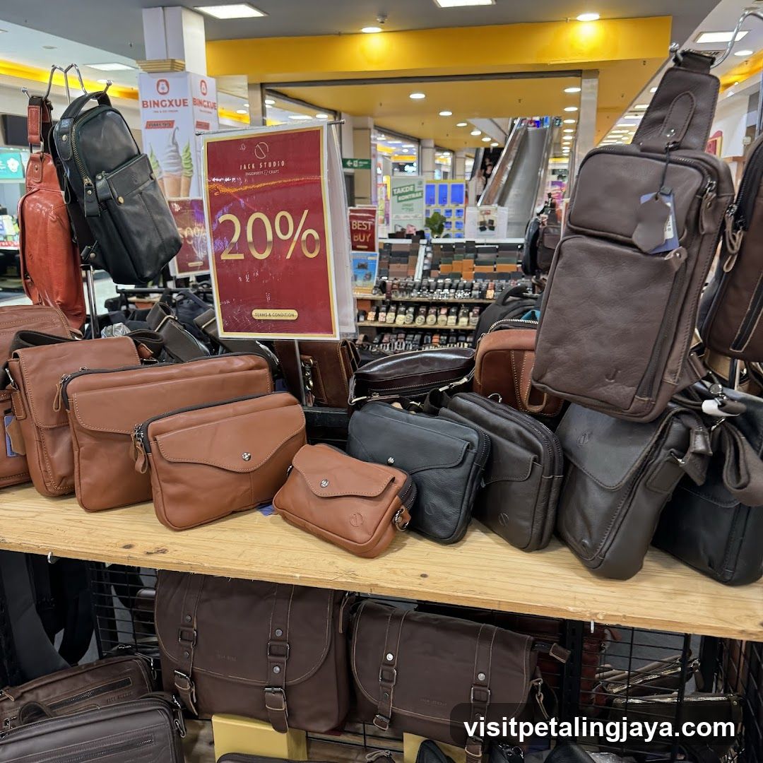 Leather Bag Display with Discount Sign