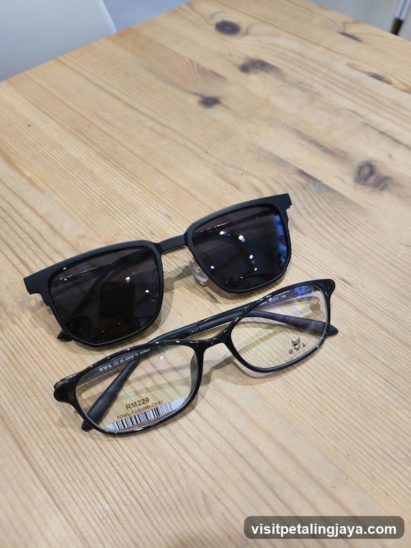 Eyewear Display on Wooden Table