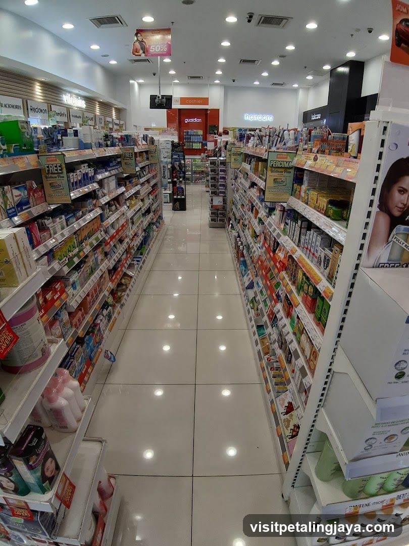 Interior of a pharmacy or drugstore aisle