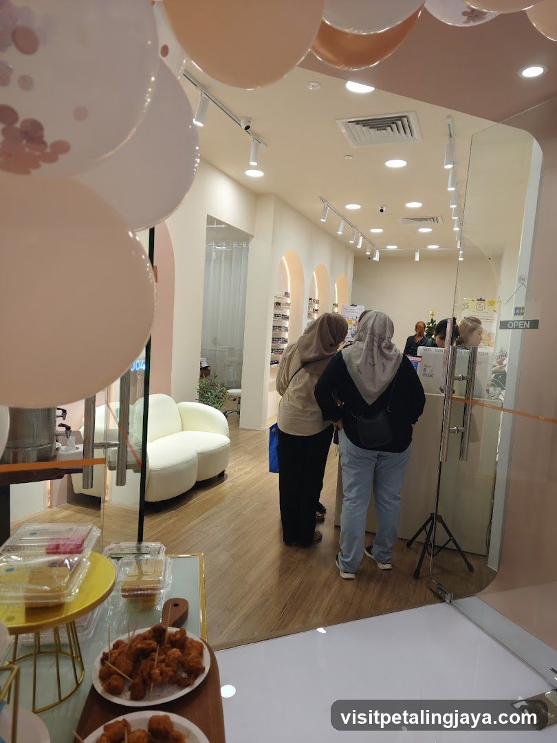 Interior of a modern shop with customers and food display