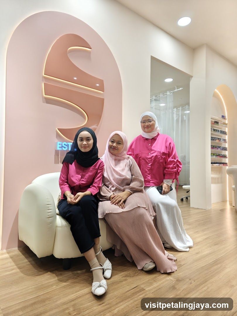 Three women in a salon interior