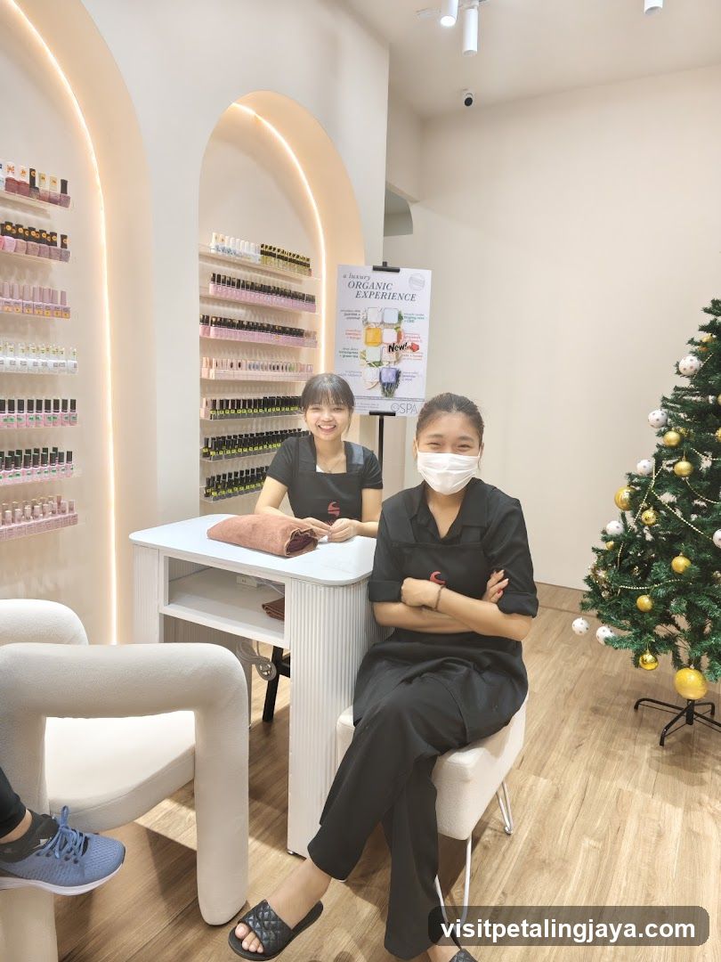 Nail Salon Interior with Staff and Christmas Decor