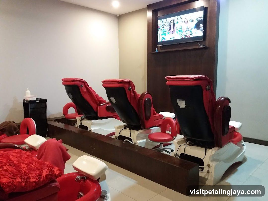 Hair Salon Interior with Red Chairs