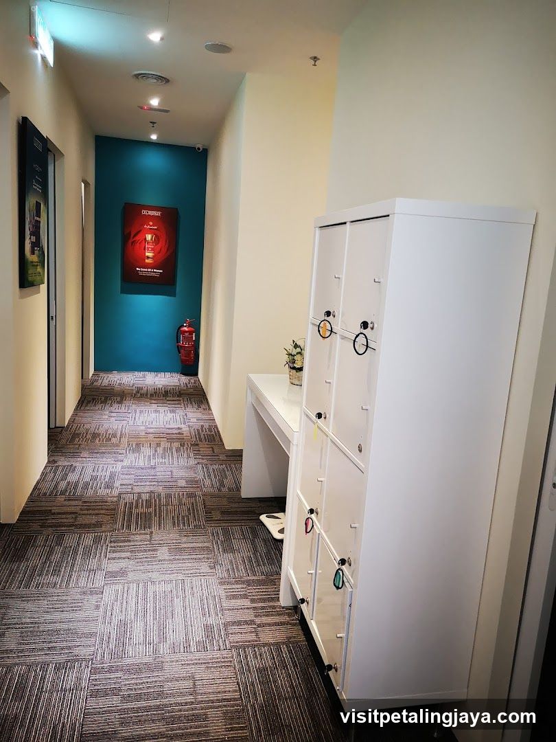 Interior hallway with lockers and posters