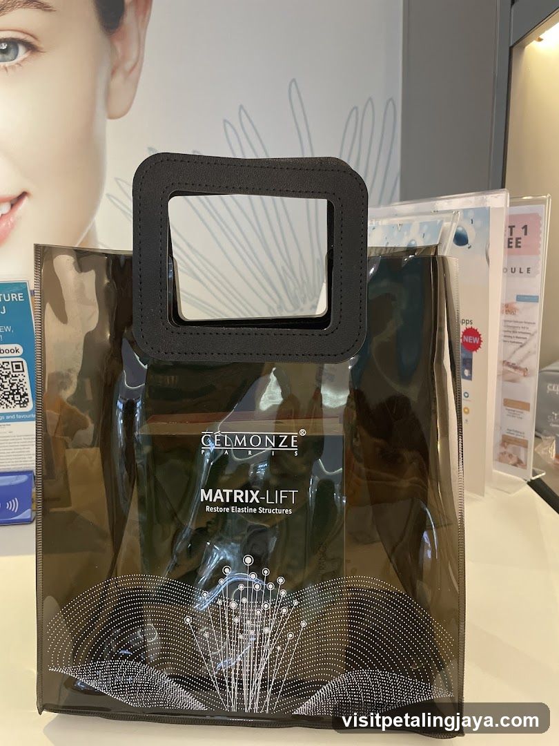 Clear tote bag with product display