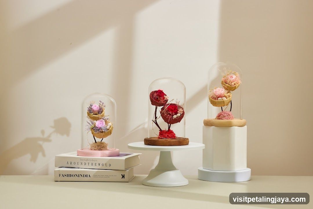 Dried Flower Arrangements Under Glass Cloches