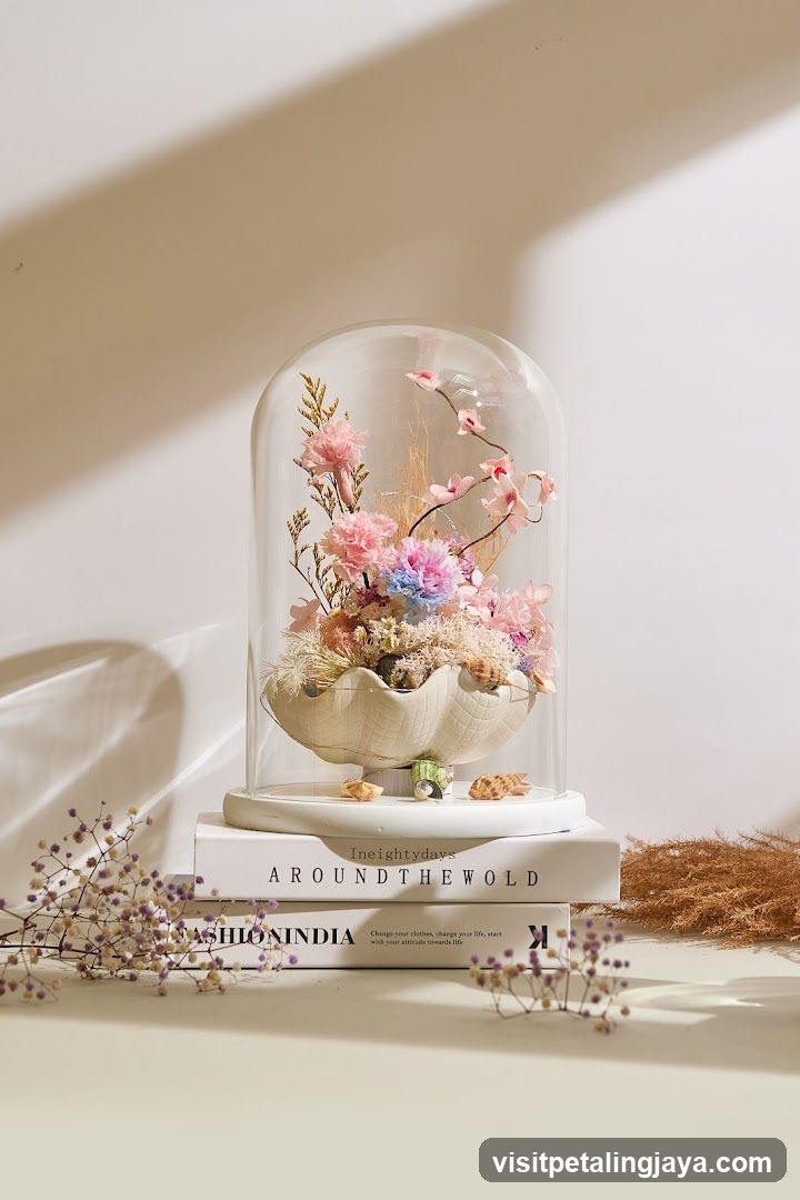 Dried Flower Arrangement in Glass Dome