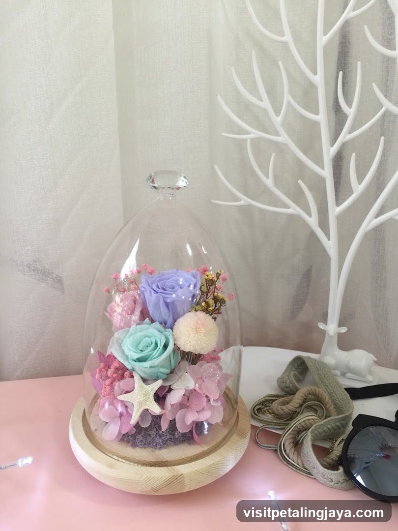 Floral Arrangement Under Glass Dome