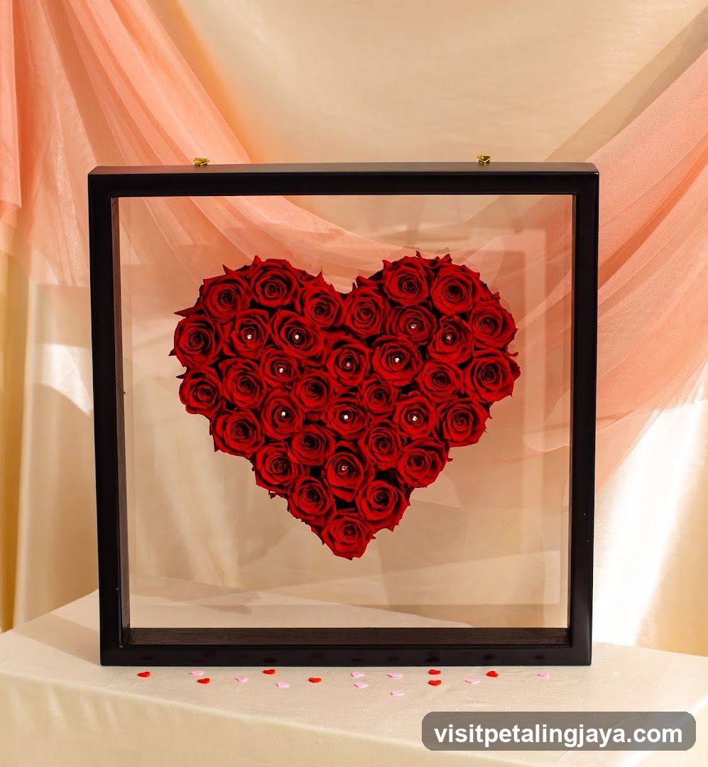 Heart of Red Roses in Shadow Box Frame