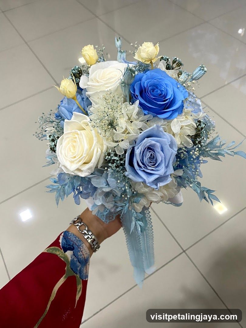 Blue and White Rose Bouquet