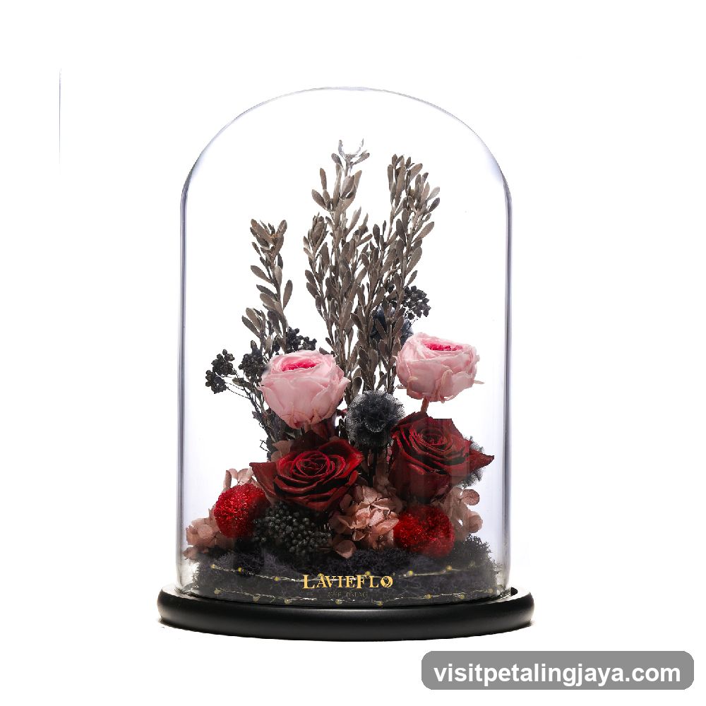Floral Arrangement Under Glass Dome