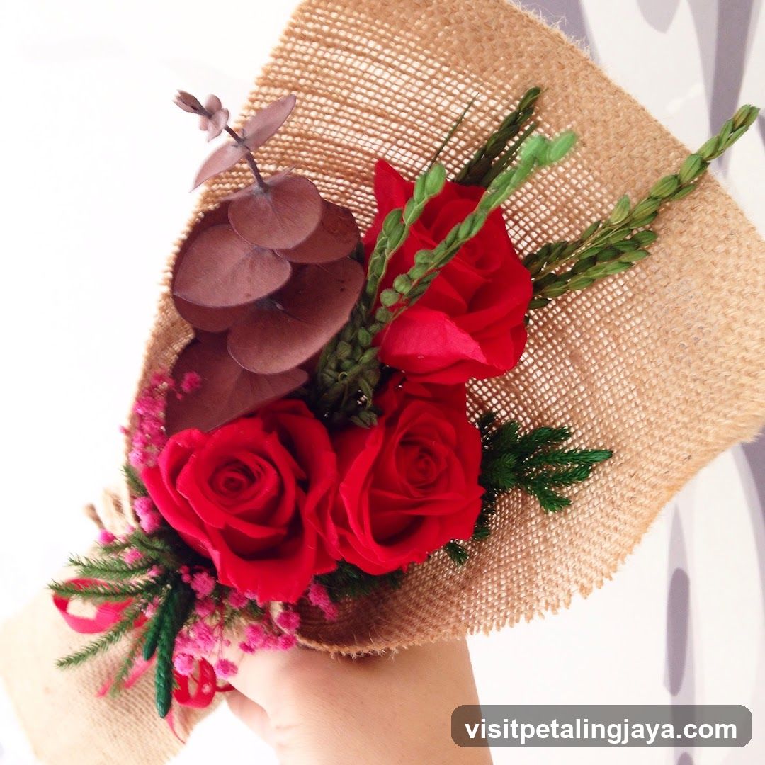 Floral Bouquet with Red Roses and Eucalyptus