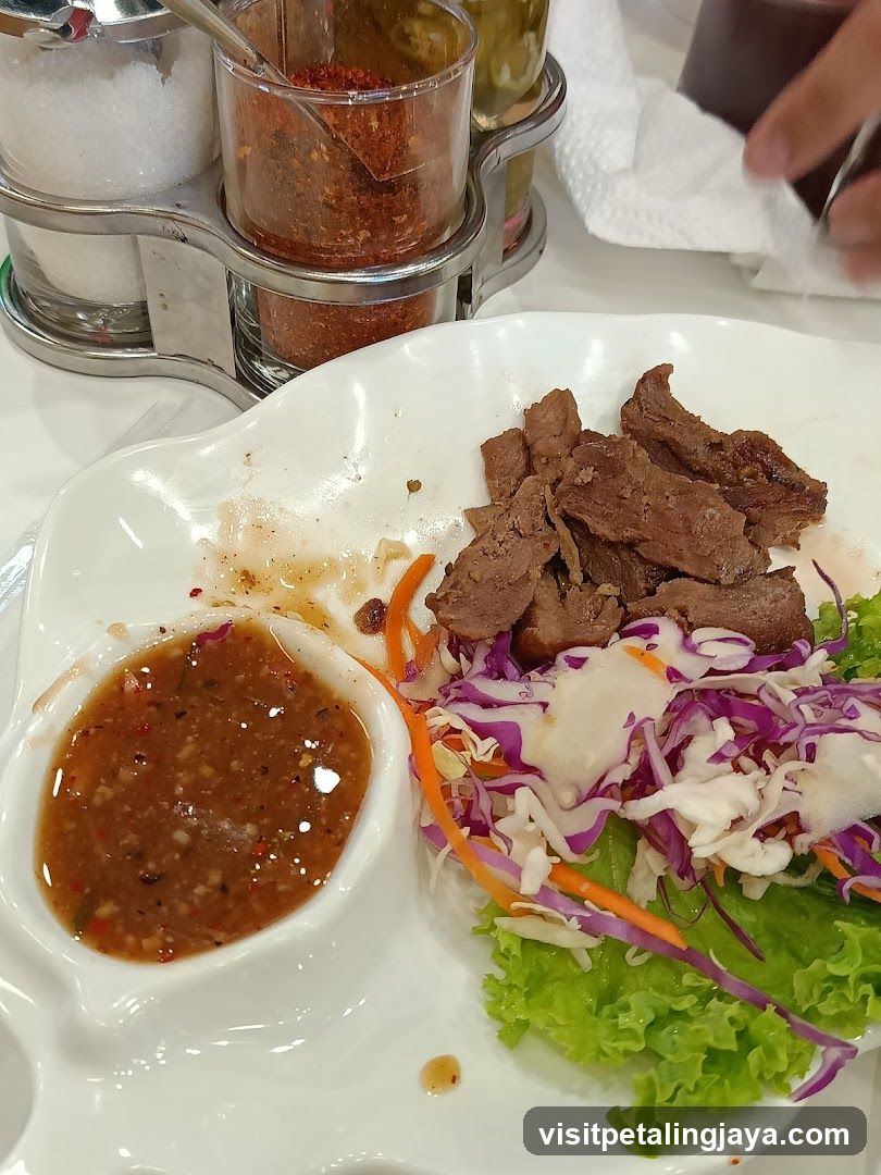Plate of Beef with Salad and Sauce