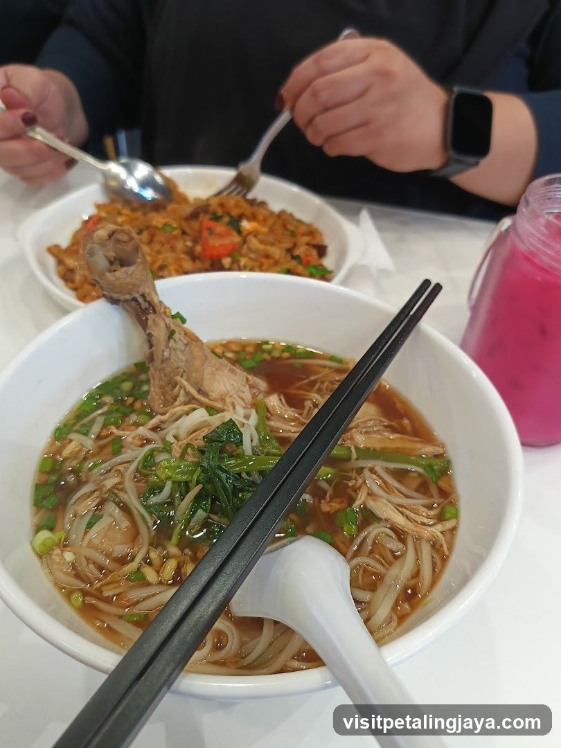 Noodle Soup and Fried Rice Meal