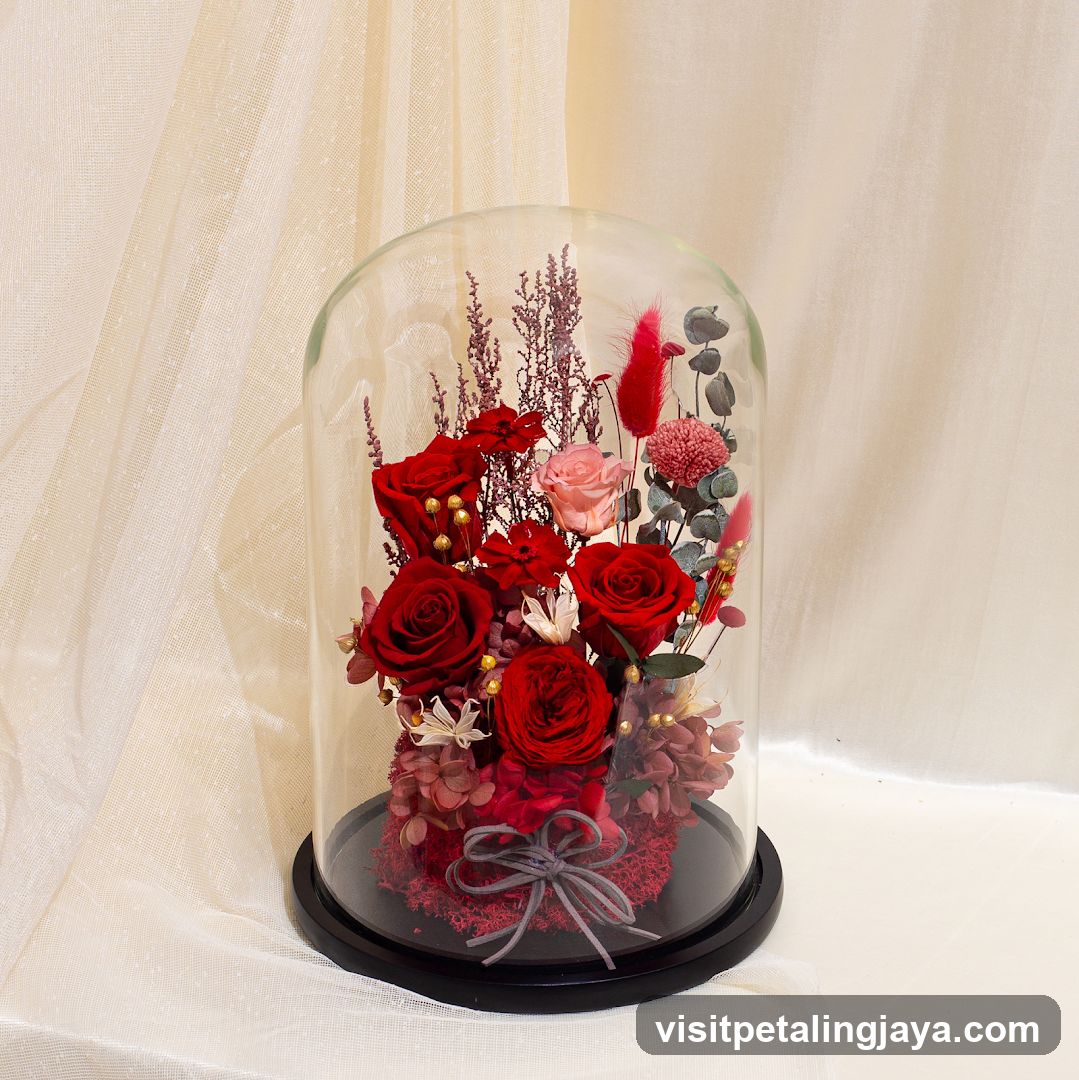 Flower Arrangement Under Glass Dome
