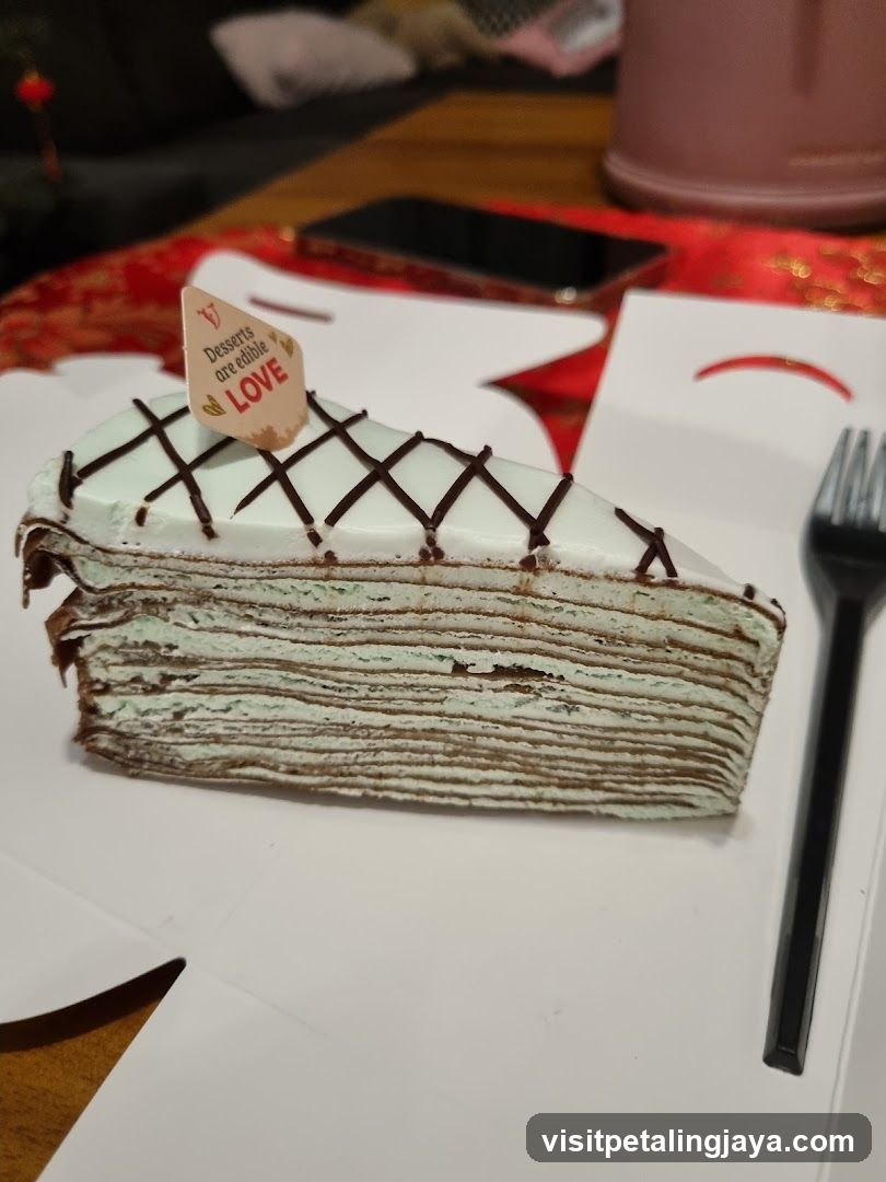 Slice of layered cake with chocolate drizzle