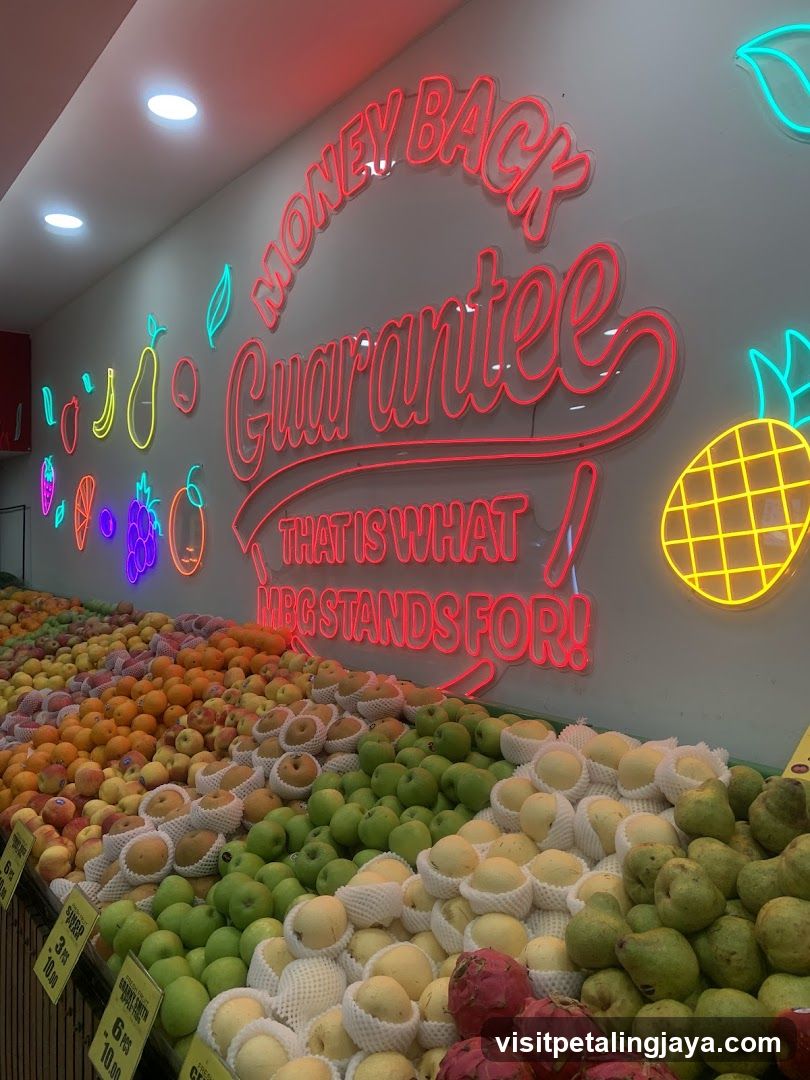 Fruit Display with Neon Signage
