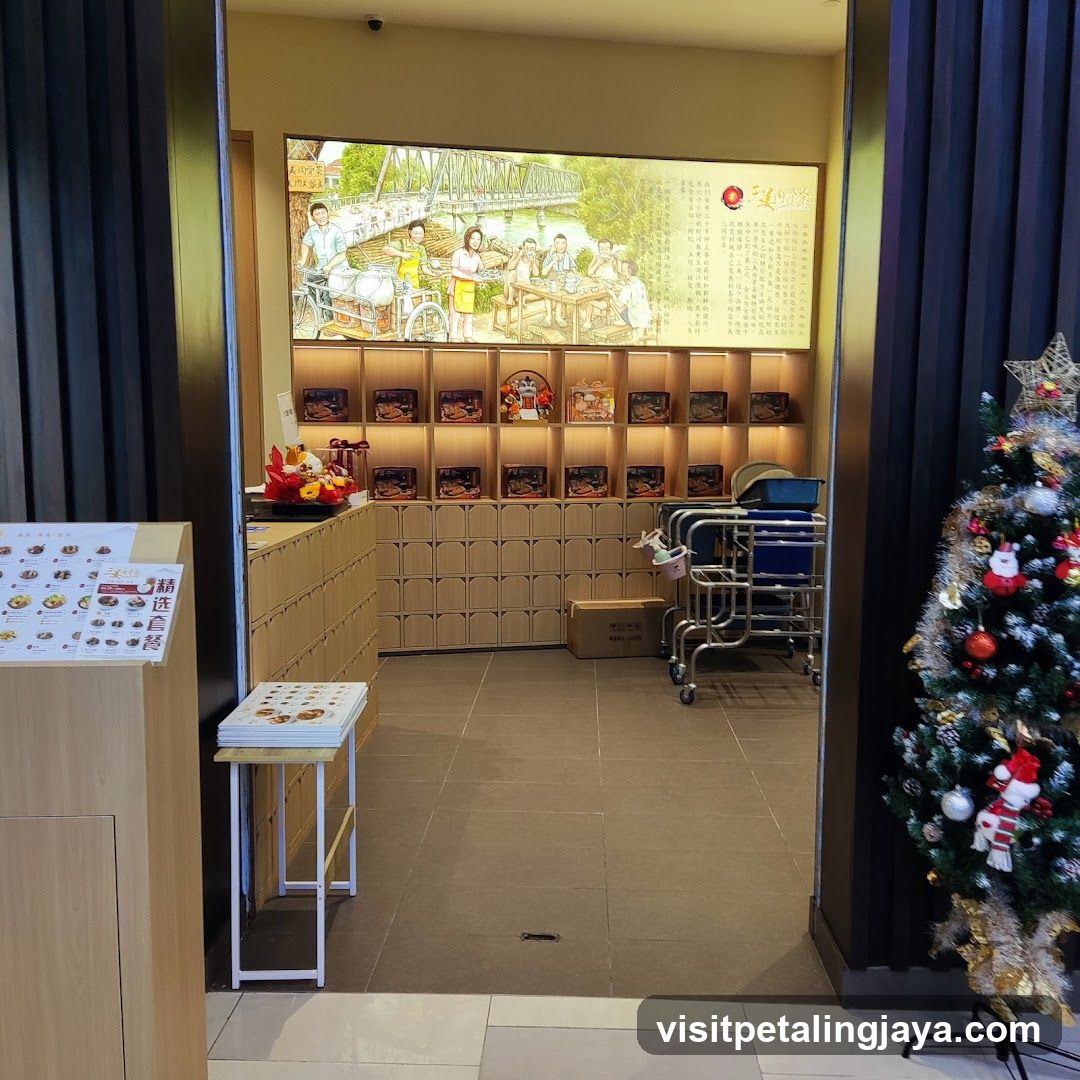 Interior of a restaurant or food shop with festive decorations