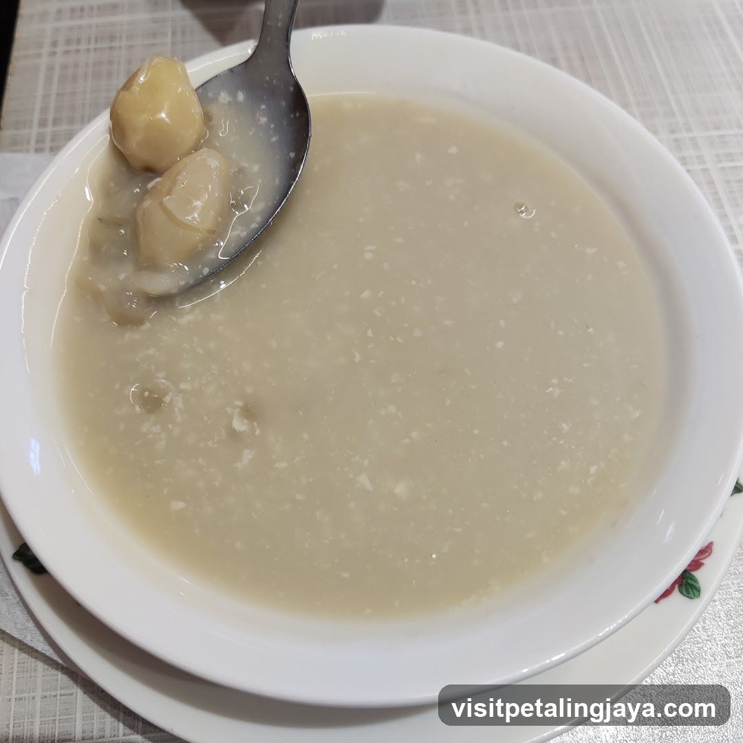 Bowl of congee with meatballs