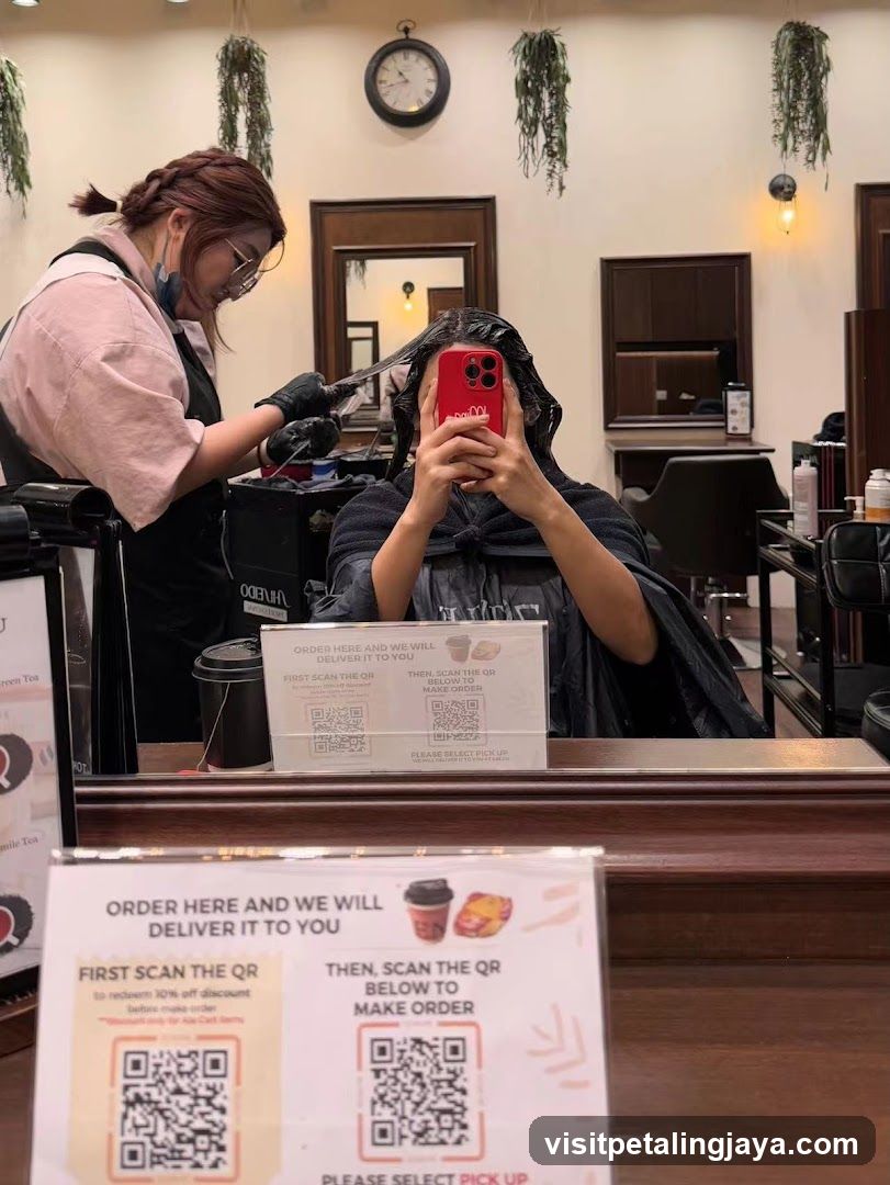 Salon Interior with QR Ordering Signs