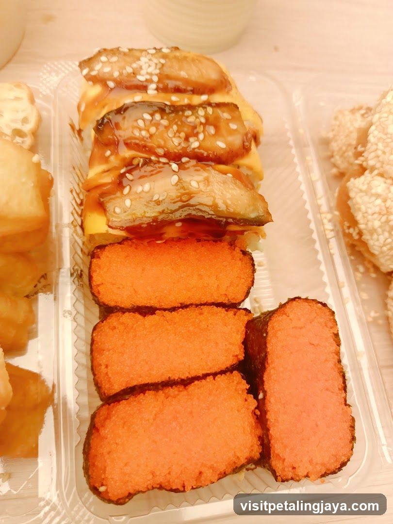 Food Tray with Sweet Desserts and Fish Sashimi