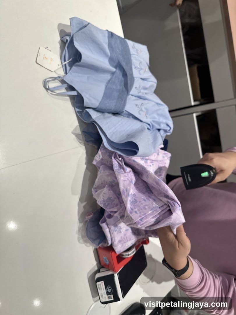 Clothing items being scanned at checkout