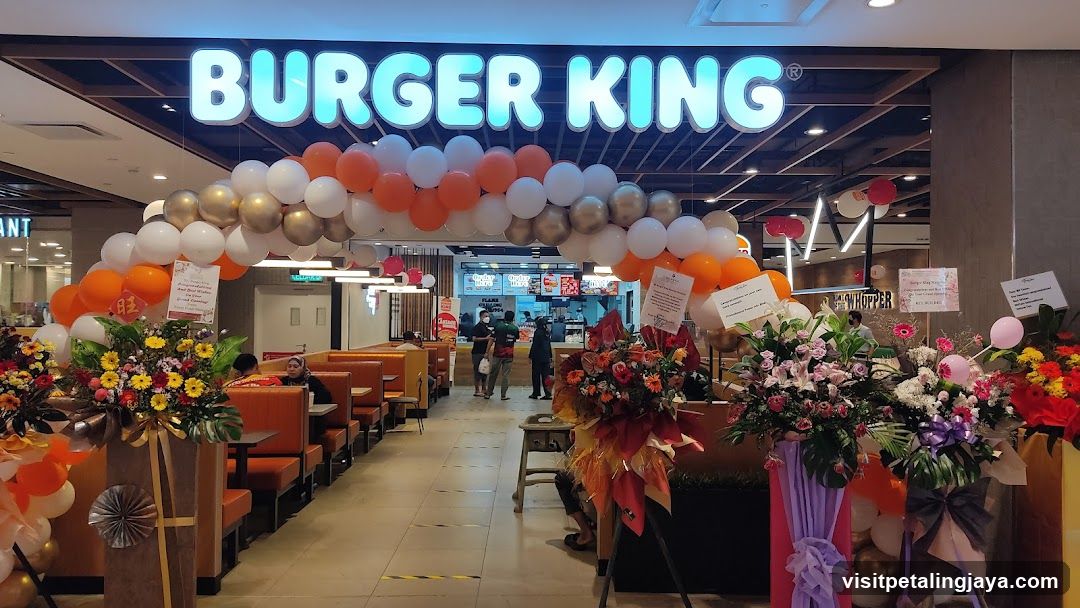 Burger King Interior with Balloons and Flowers