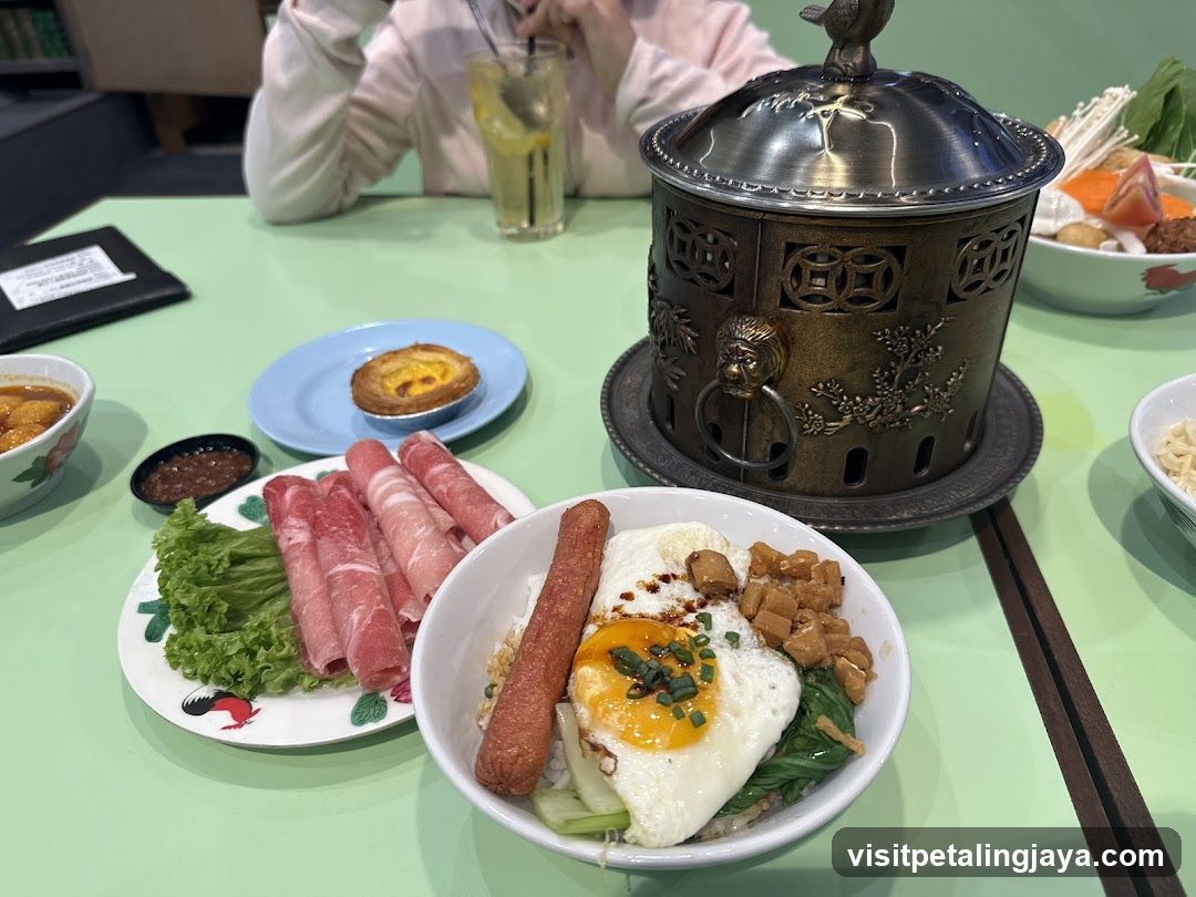 Dining Table with Hot Pot and Side Dishes