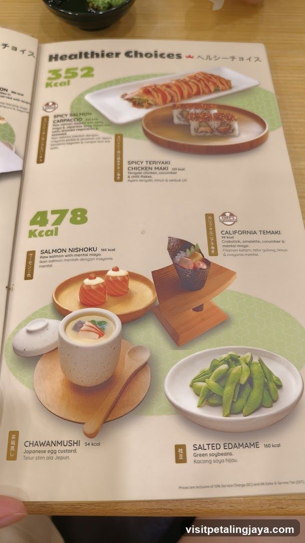 Healthier Choices Menu Page