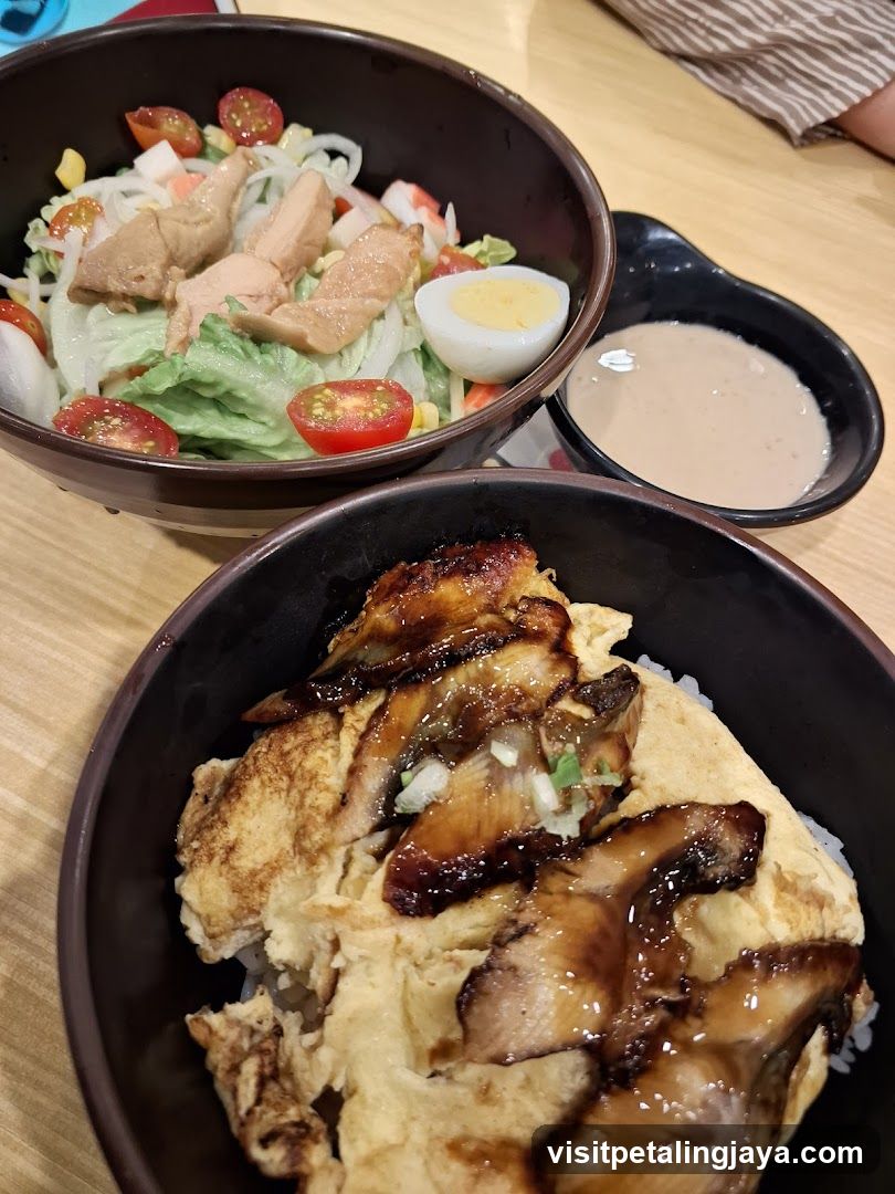 Japanese-style food bowls and salad